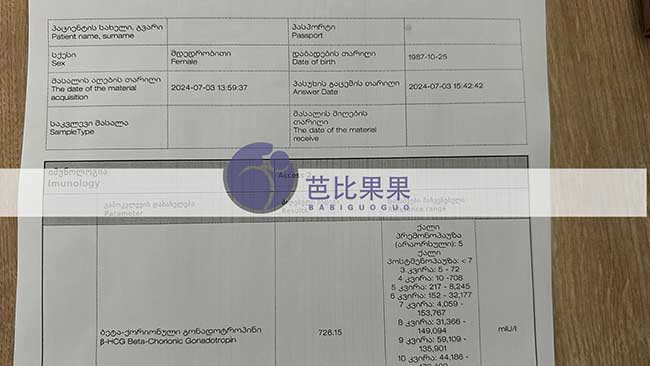 H先生到格鲁吉亚dy匹配的试管妈妈移植胚胎验孕成功