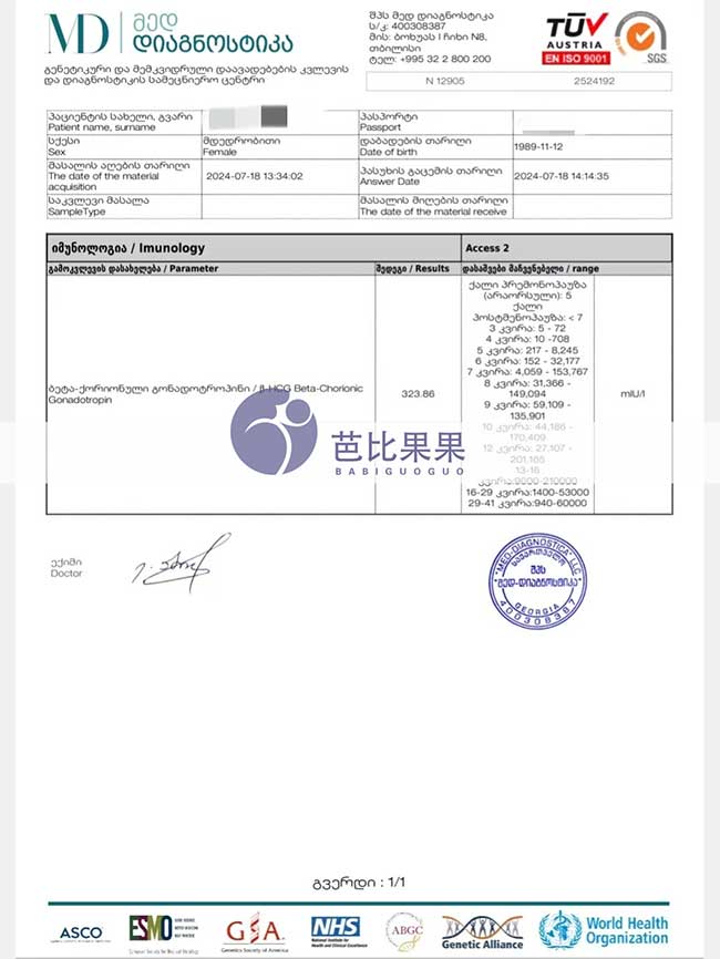 格鲁吉亚试管验孕报告 