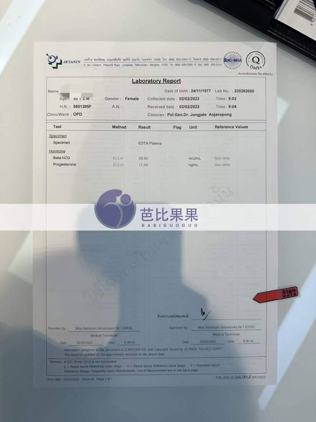 泰国试管移植冻胚验孕成功