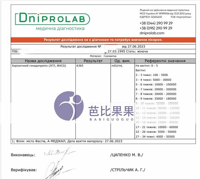 C先生夫妻的乌克兰试管妈妈验孕成功，数值非常高