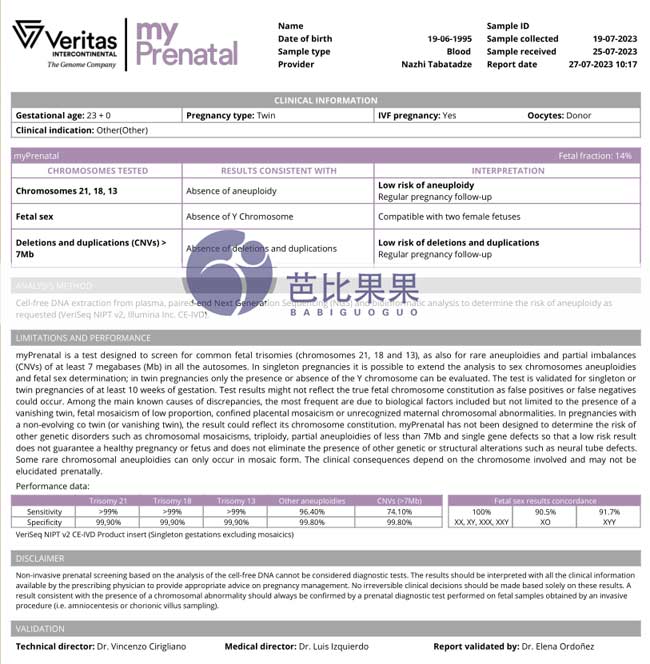 J女士自费请玛丽塔给乌克兰试管妈妈安排NIPT检查