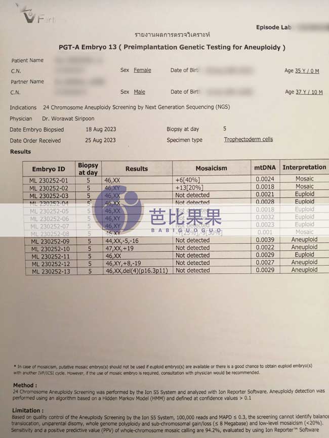 泰国自卵试管筛查报告