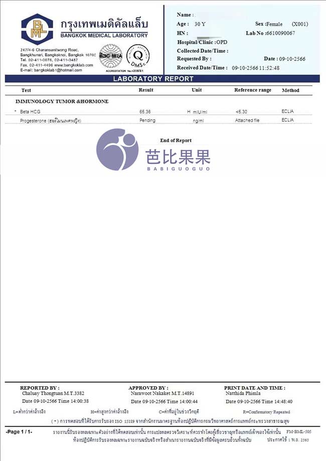 泰国试管助孕G先生的试管妈妈移植第七天验孕成功