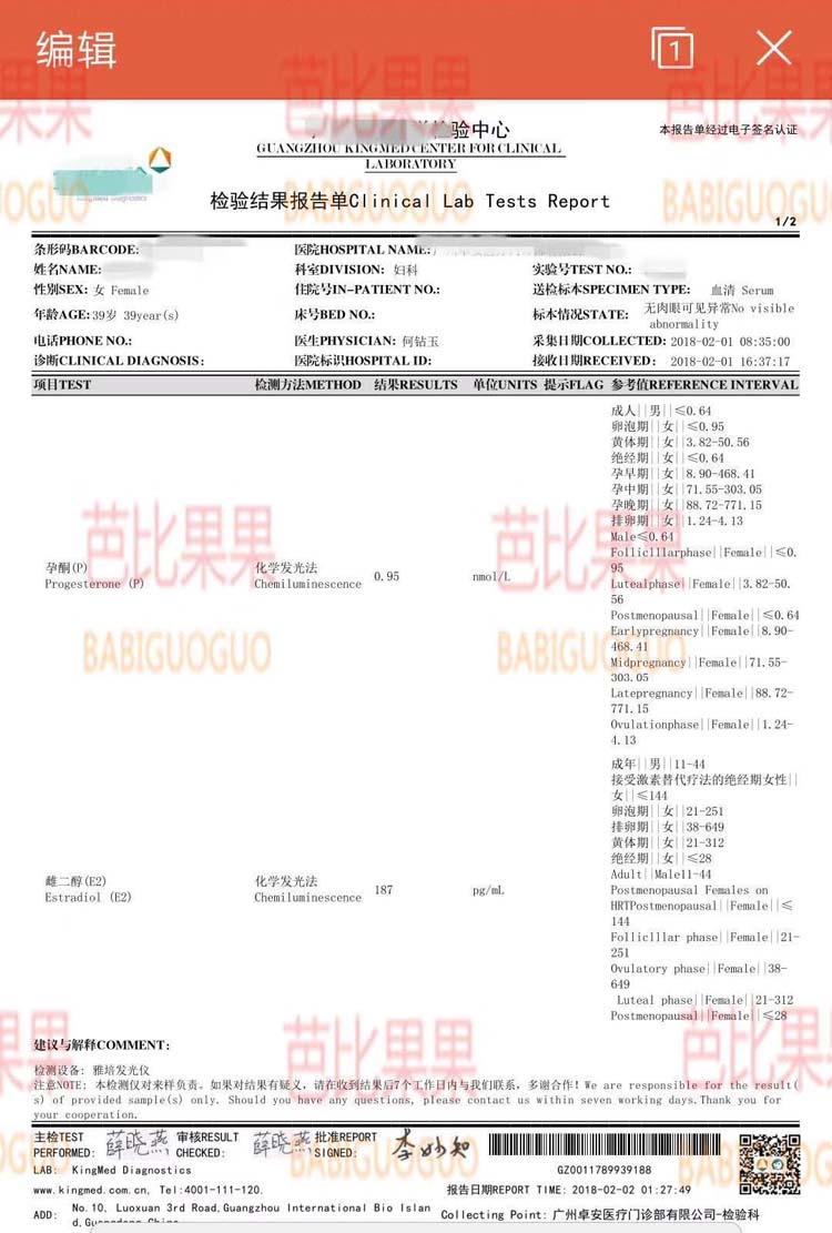 试管移植前检查报告